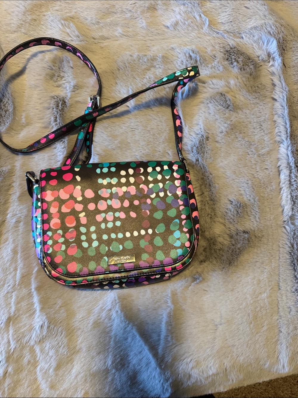 kate spade Black Crossbody with Pink, Teal & Purple Dot Print